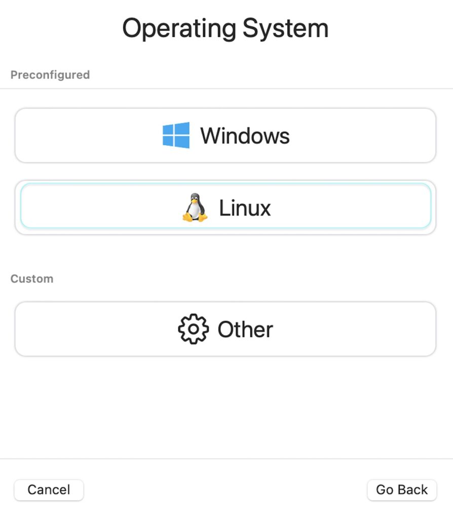 Selection window image showing Linux