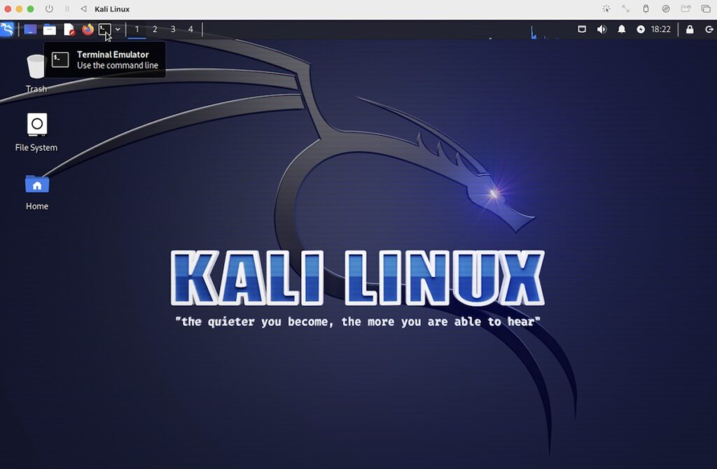 Kali Linux desktop window showing Terminal Emulator
