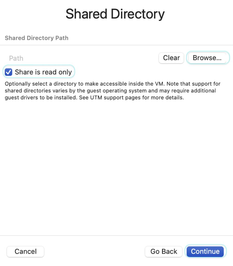 Shared Directory selection window