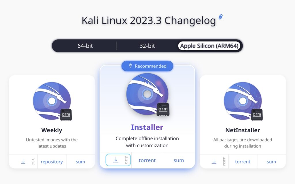 Official Kali Download for Apple Silicon ARM64 Installer ISO Image